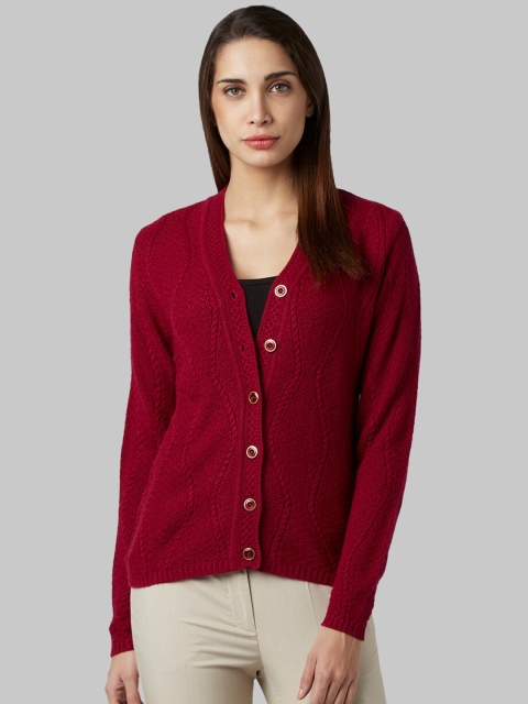 

Park Avenue Woman Women Maroon Self Design Cardigan Sweater