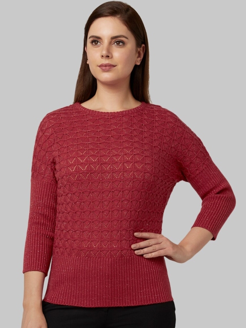 

Park Avenue Woman Red Self Design Pullover Sweater