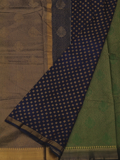 

Pothys Green & Navy Blue Jute Silk Woven Design Saree