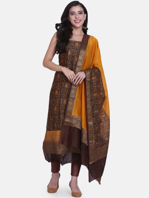 

BOMBAY SELECTIONS Black & Brown Cotton Blend Unstitched Dress Material