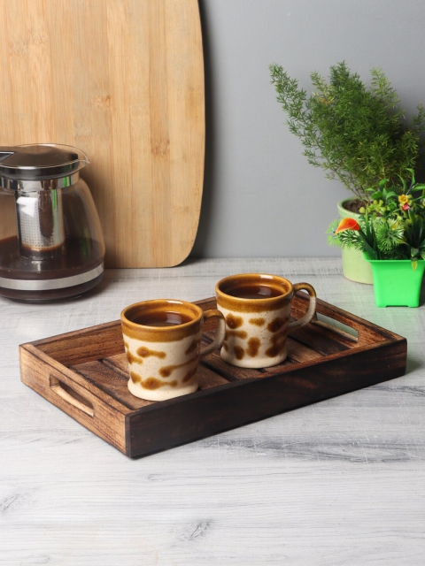 

CDI White Printed Set of 6 Ceramic Cups Set with Tray