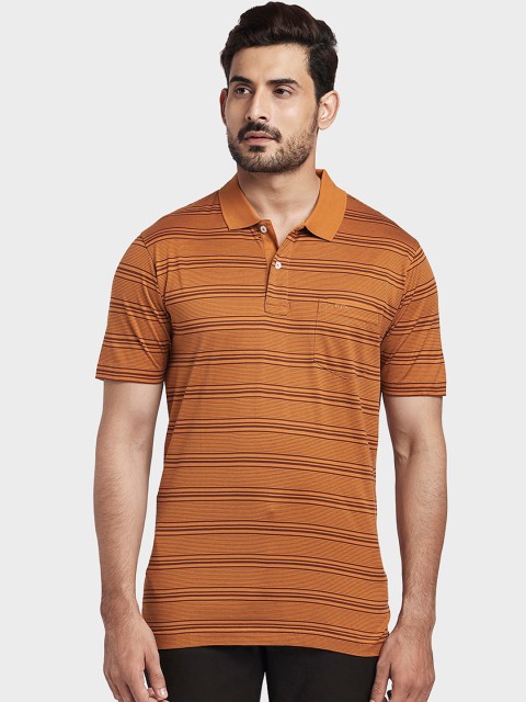 

ColorPlus Men Orange & Maroon Striped Polo Collar T-shirt