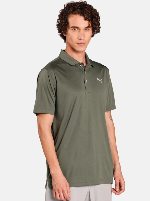 

Puma Men Green Solid Polo Collar T-shirt