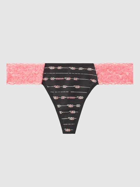

La Senza Women Black & Pink Printed Lace Thong 11128949-4J8A