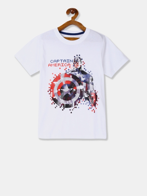 

Cherokee Boys Off-White & Blue Captain America Printed Round Neck T-shirt