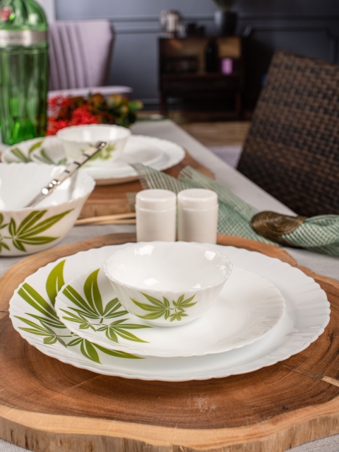 

Laopala 12 Pcs White & Green Printed Opalware Dinner Set