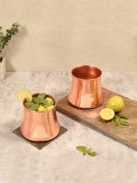 

Unravel India Ayurveda Set of 2 Copper Concave Tumblers 450 ml
