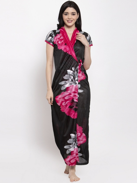 

Secret Wish Women Black & Pink Printed Maxi Sleep Robe