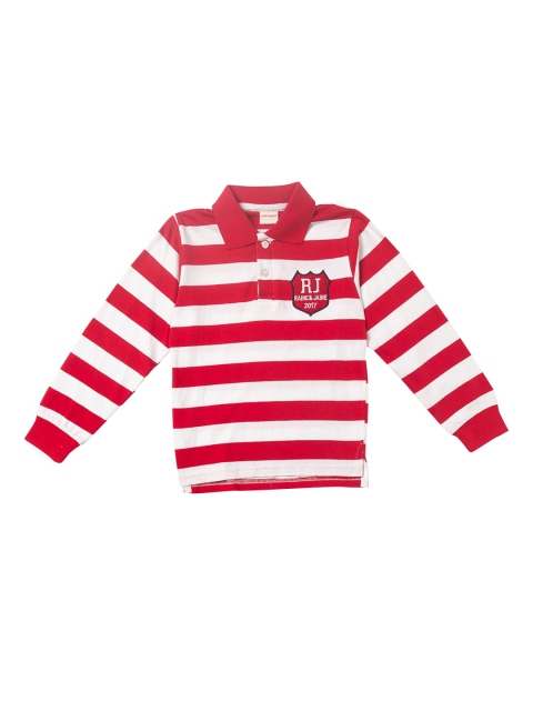 

RAINE AND JAINE Boys Red & White Striped Polo Collar T-shirt