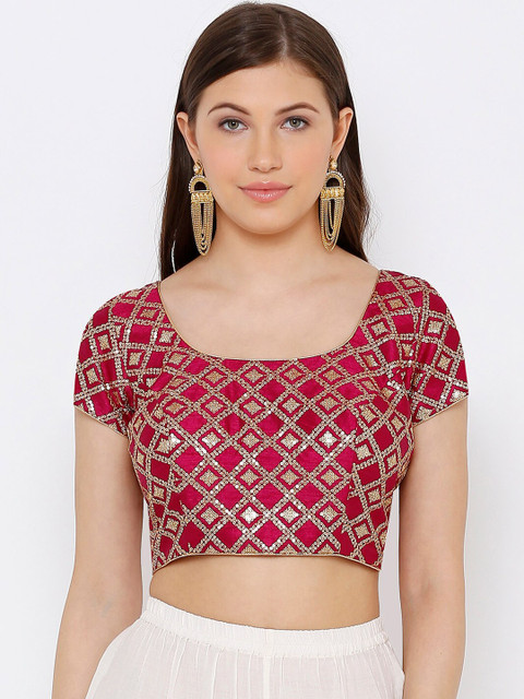 

SALWAR STUDIO Women Maroon & Gold-Toned Embroidered Readymade Saree Blouse