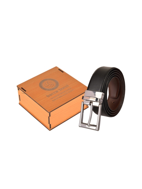 

bacca bucci Men Black & Brown Textured Reversible Leather Belt