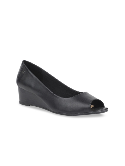 

Hush Puppies Women Black Solid Leather Peep Toes