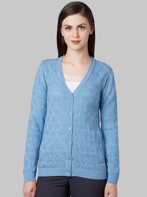 

Park Avenue Woman Blue Self Design Cardigan Sweater