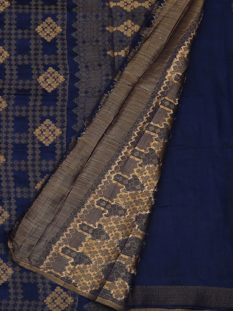 

Pothys Navy Blue Checked Jute Silk Saree