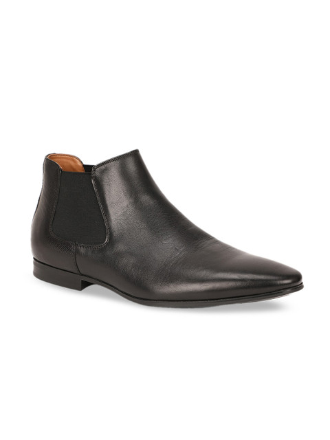 

ALDO Men Black Leather Mid-Top Flat Chelsea Boots