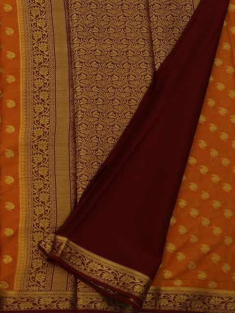 

Pothys Mustard & Gold-Toned Poly Georgette Woven Design Saree
