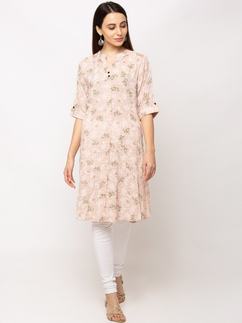 

TANKHI Women Peach-Coloured & Off-White Printed A-Line Kurta