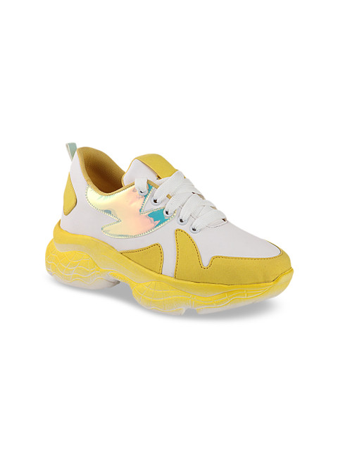 

Shoetopia Women Yellow & White Colourblocked Sneakers