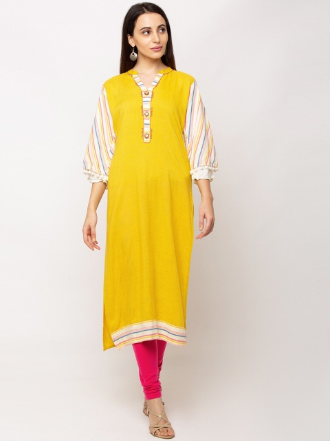 

TANKHI Women Yellow Solid Straight Kurta
