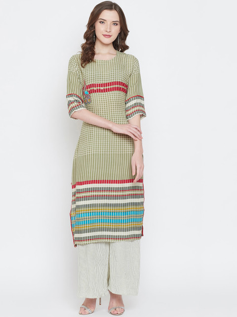 

Castle Women Green & Off-White Printed Kurta with Trousers