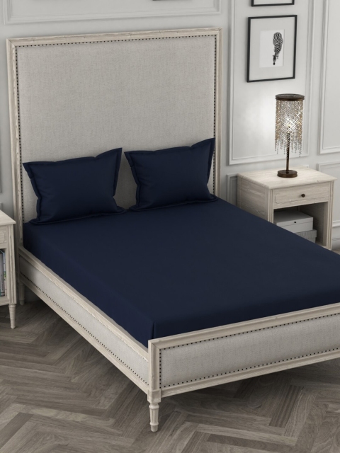 

AMOUVE Navy Blue Solid 300 TC Organic Cotton 1 King Bedsheet with 2 Pillow Covers