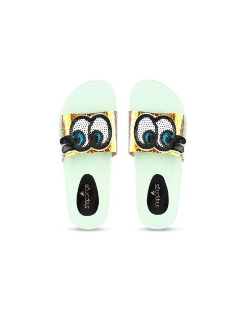 

STEPpings Women Green Embellished Sliders