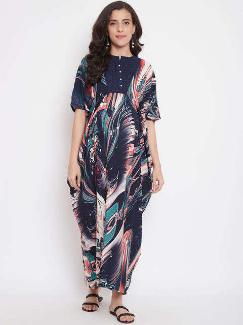 

The Kaftan Company Women Navy Blue Printed Maxi Dress