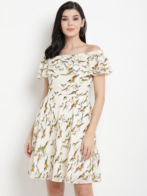 

The Vanca Women White Printed Fit and Flare Dress
