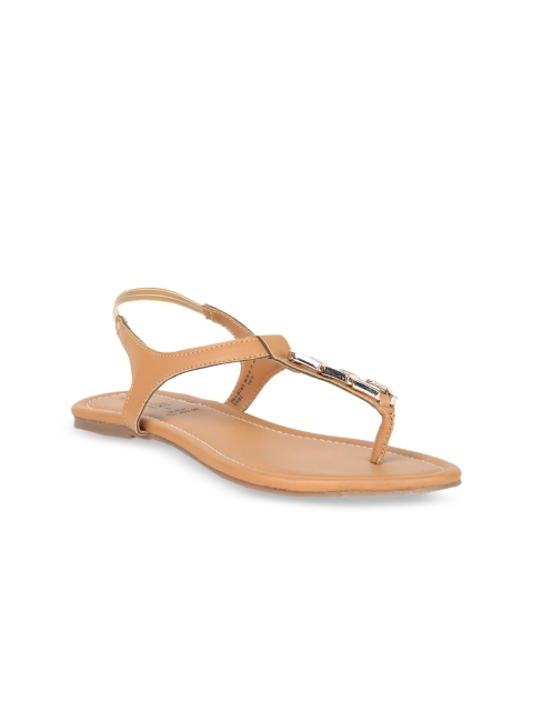 

Footin Women Beige Solid PU Open Toe Flats
