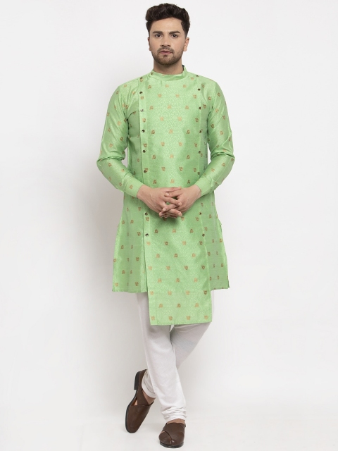 

KLOTTHE Men Green Self Design Kurta with Churidar