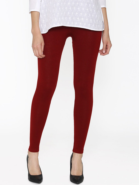 

Vami Women Red Solid Woolen Ankle-Length Leggings