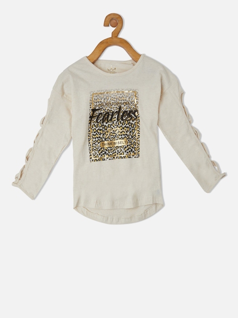 

VITAMINS Girls Cream-Coloured Printed Top