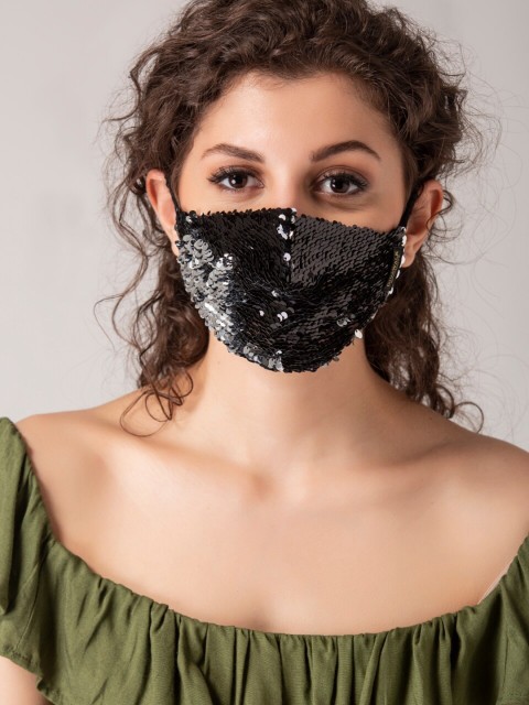 

DIVA WALK EXCLUSIVE Women Black 2-Ply Embellished Outdoor Protective Face Mask