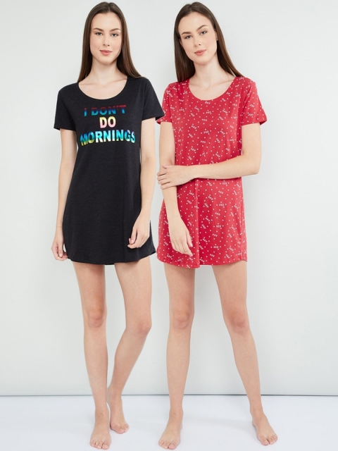 

max Black & Red Printed Nightdress