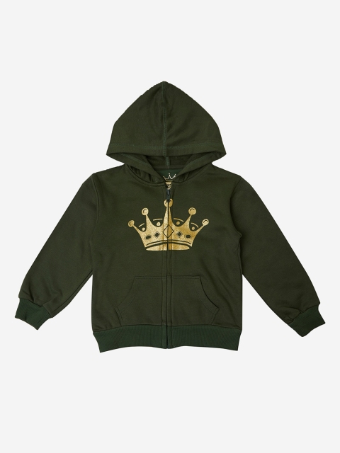 VITAMINS Girls Green Printed Hooded Sweatshirt
