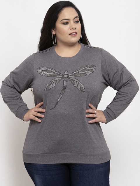 

plusS Women Grey Solid Sweatshirt