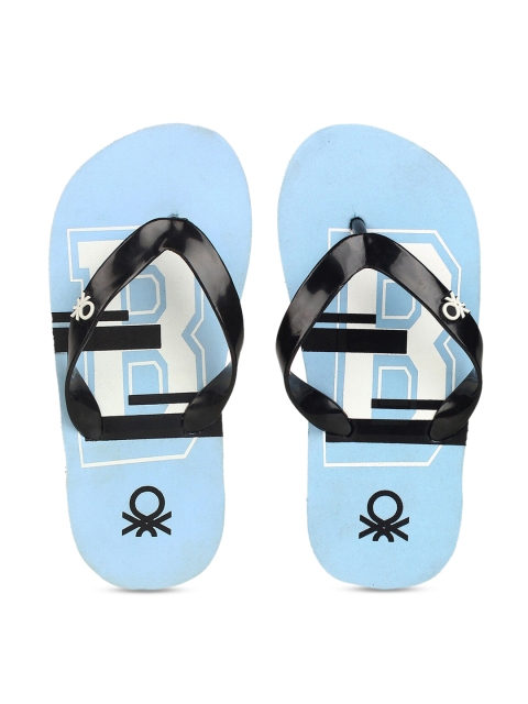 United Colors of Benetton Unisex Kids Black & Blue Printed Thong Flip-Flops