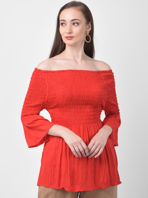 

GRACIT Women Red Solid Bardot Top