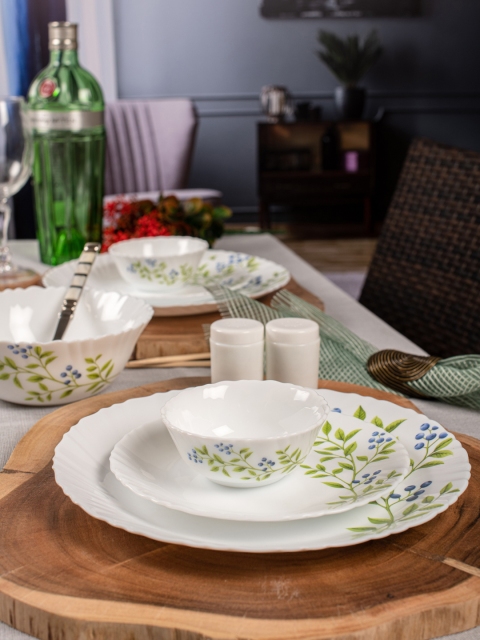 

Laopala White & Green 15 Pieces Printed Opalware Dinner Set