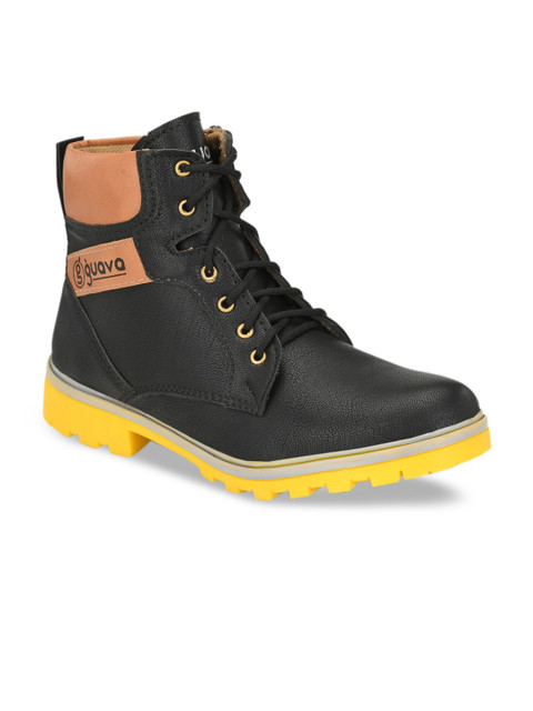 

Guava Men Black Solid Synthetic Leather High-Top Flat Boots
