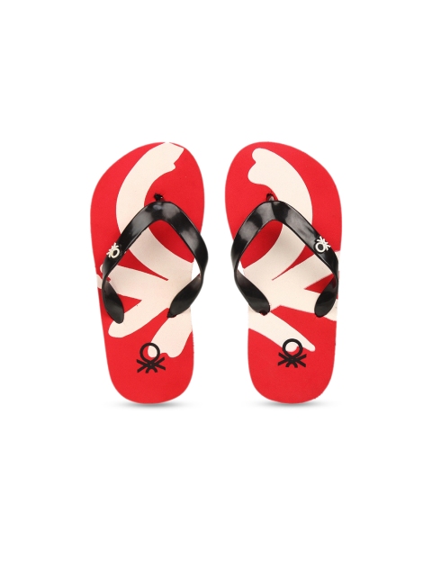 

United Colors of Benetton Unisex Kids Black & Red Printed Thong Flip-Flops
