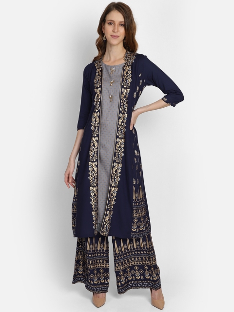 

Bani Women Women Navy Blue & Grey Embroidered Kurta with Palazzos