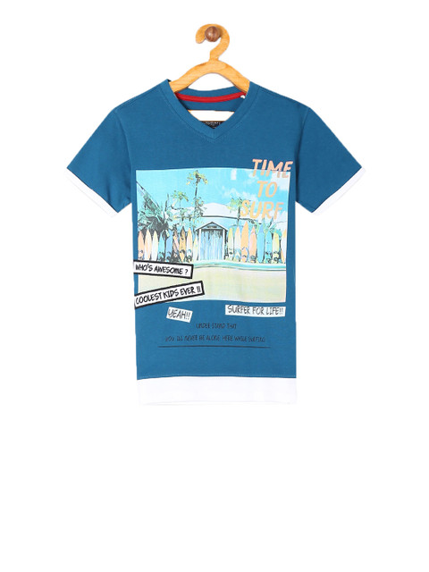 

Cherokee Boys Blue Printed V-Neck Pure Cotton T-shirt