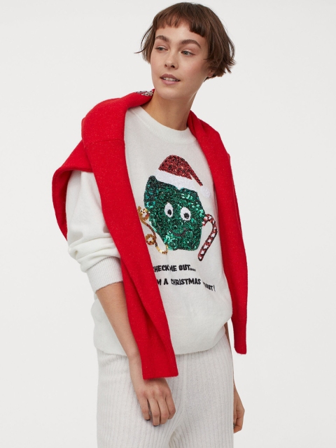 

H&M Women White Sequin-Motif Jumper