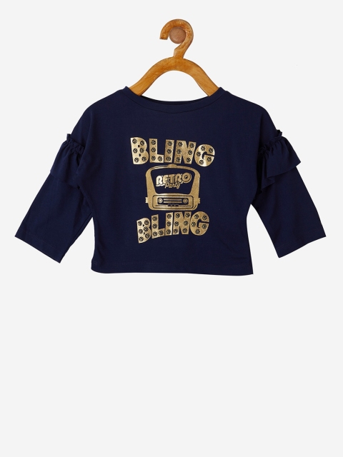 

VITAMINS Girls Navy Blue Printed Top