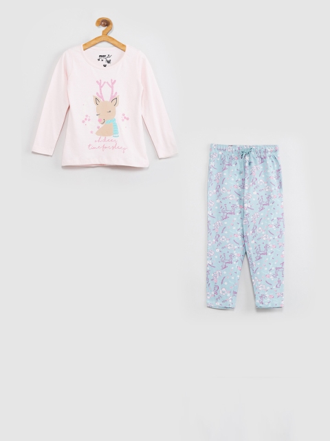 

max Girls Pink & Blue Printed Night suit