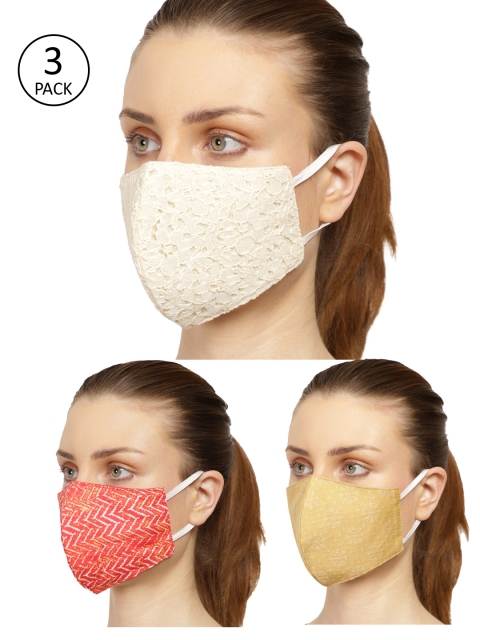 

Anekaant Women Pack of 3 Orange & Yellow 3-Ply Reusable Cloth Mask