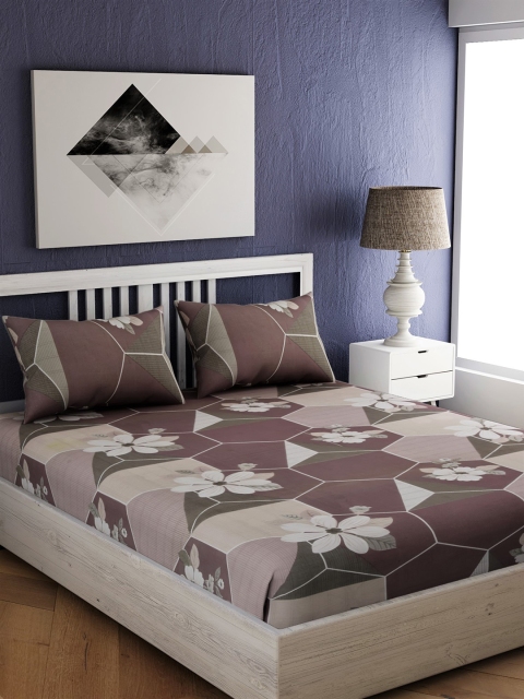 

EverHOME Brown & White Floral 144 TC Cotton 1 Queen Bedsheet with 2 Pillow Covers