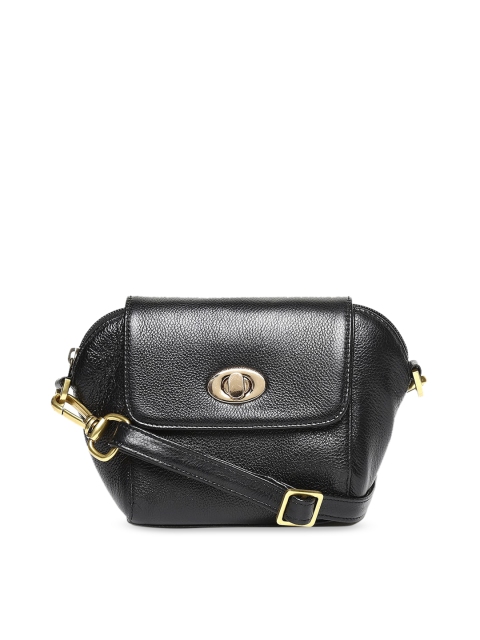 

EVER HYDE Black Solid Leather Sling Bag