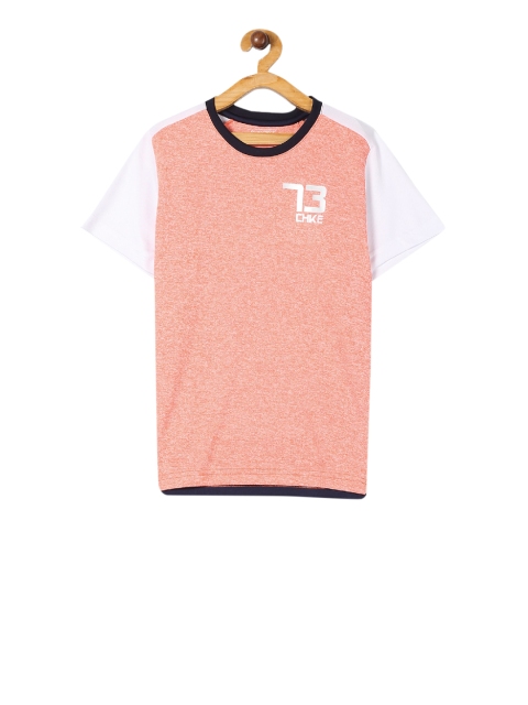 

Cherokee Boys Peach-Coloured & White Colourblocked Round Neck T-shirt